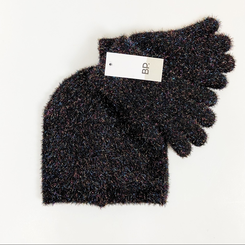 BP Hat and Gloves Knit Set in Fuzzy Black Multi